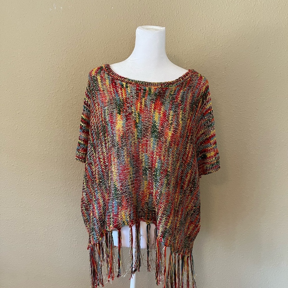 Colorful Knit Fringe Blouse